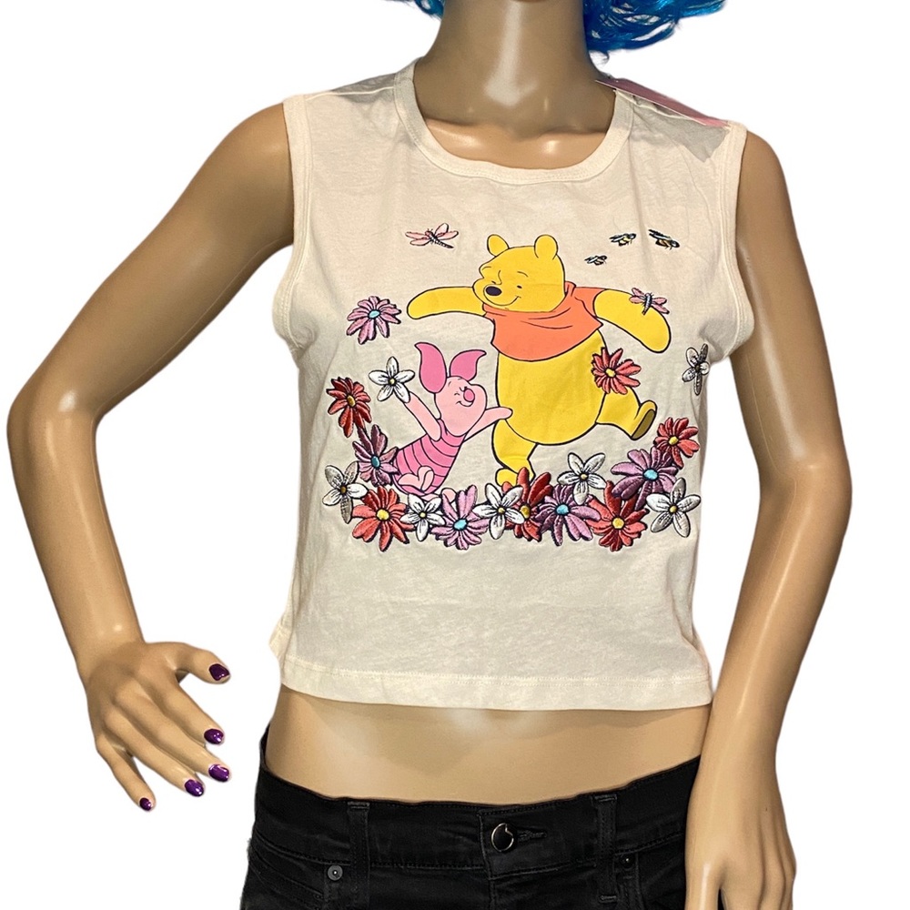 Disney Winnie the Pooh + Piglet Too Cropped Tank Top Embroidery Size Large NWT